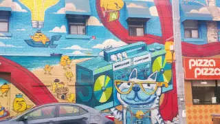 Cartoon Graffiti Near Pizzeria