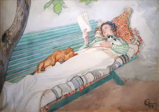Jeune femme allongée sur un banc" de Carl Larsson (Musée d'Orsay, Paris)
